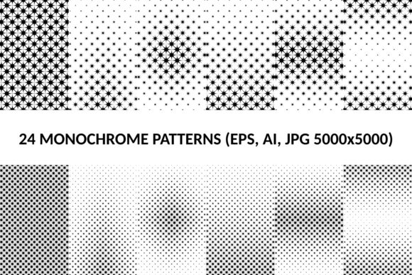 24 Monochrome Star Patterns for Modern Graphics and Editorial Use