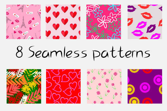 8 Vector Seamless Patterns for Valentine Graphics Review