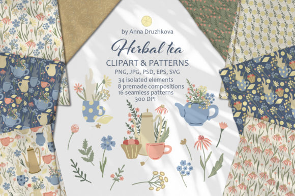 Herbal Tea Vector Clipart and Patterns for Graphics