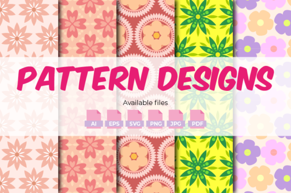 Seamless Flower Patterns SVG - 5 Designs for Graphics and Editorial
