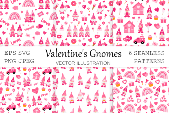 Valentine s Day Gnomes Seamless Patterns for Graphics