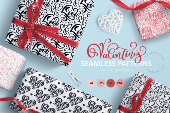 Valentine s Hand Drawn Seamless Patterns for Graphics